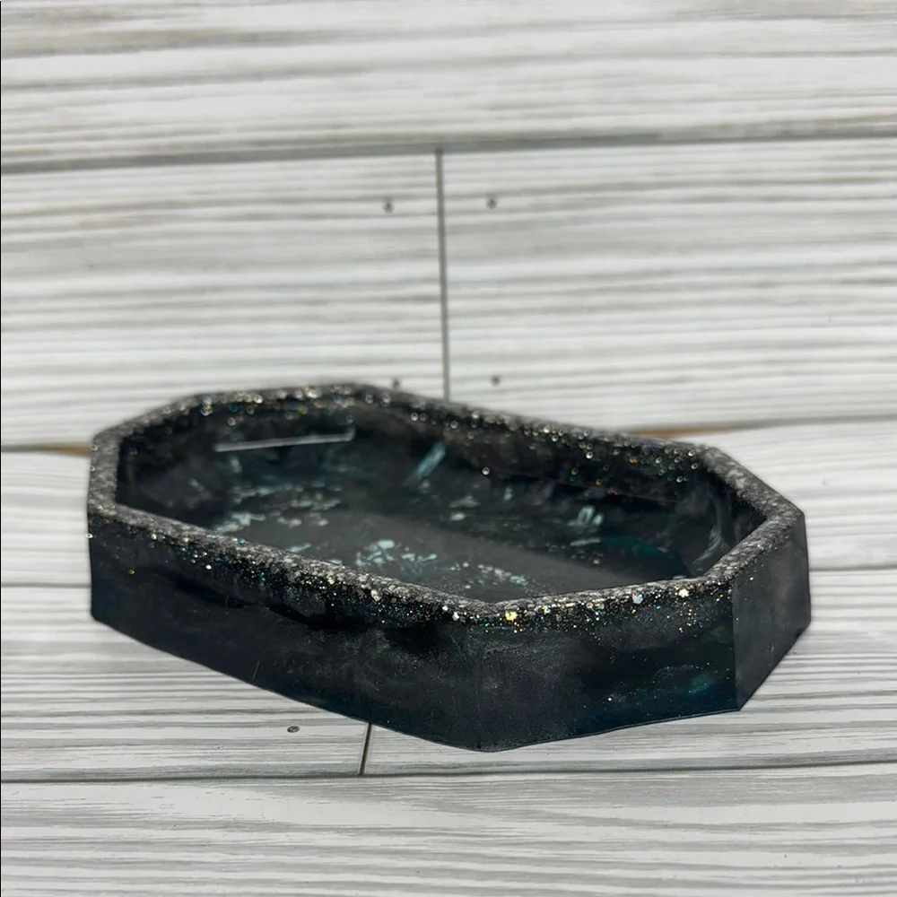 Silver and Blue Vanity Tray with Organic Shape
